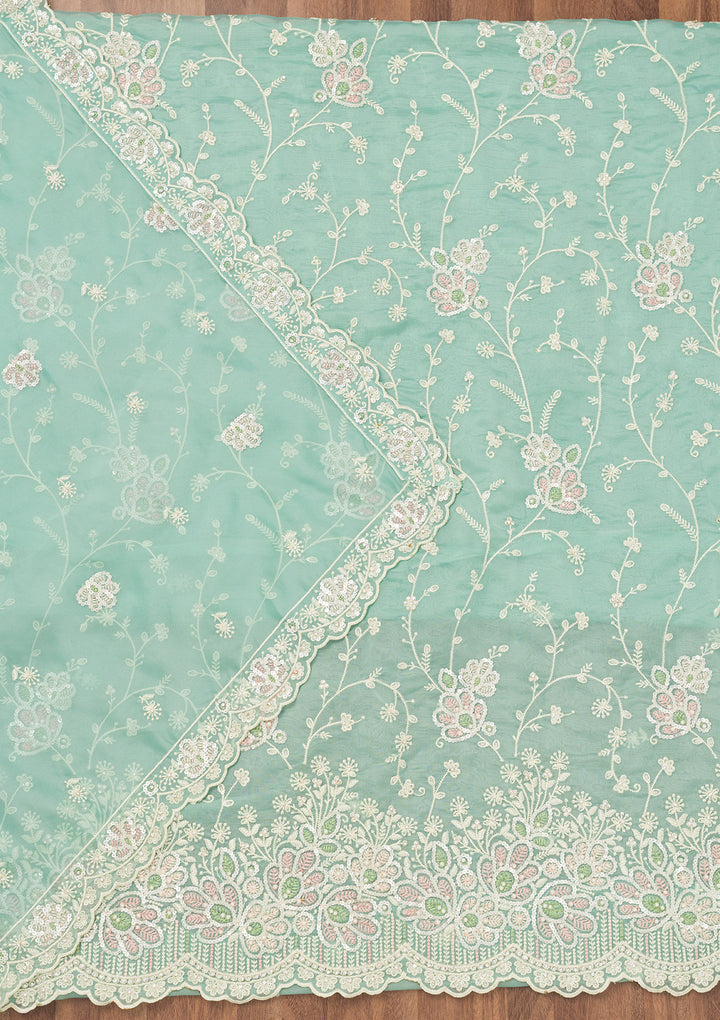 Sea Green Sequins Organza Unstitched Salwar Suit