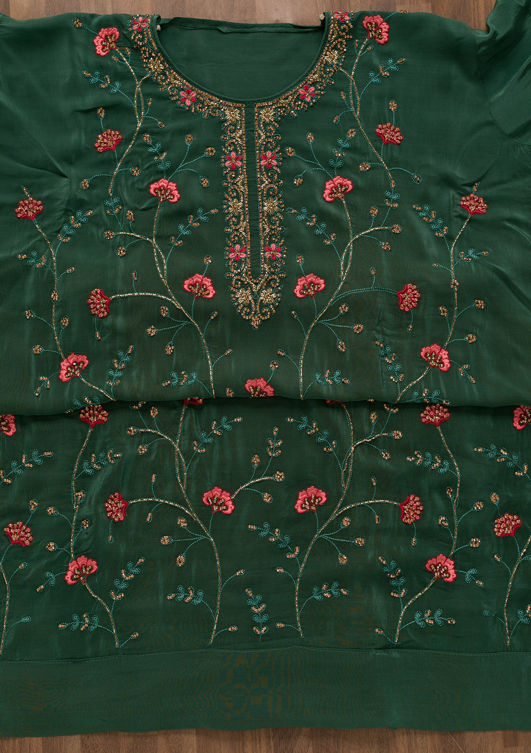 Sea Green Stonework Crepe Unstitched Salwar Suit