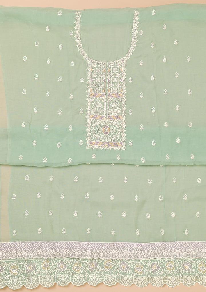 Sea Green Threadwork Organza Unstitched Salwar Suit