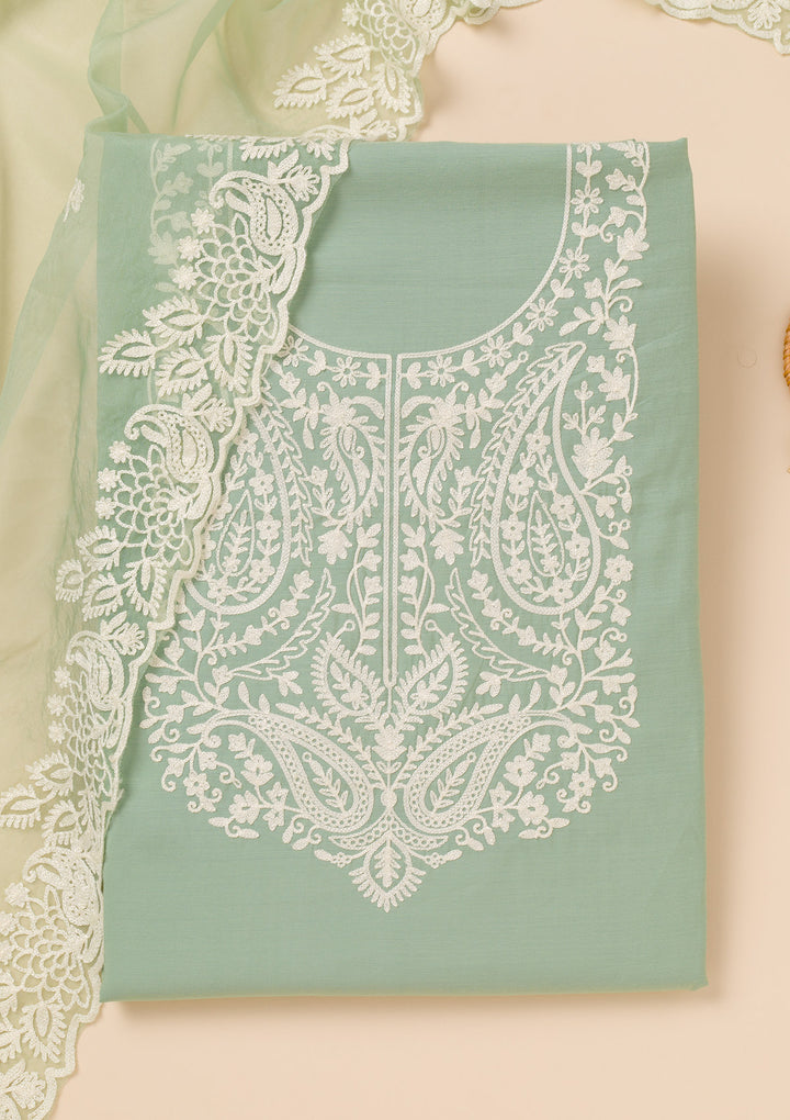 Sea Green Threadwork Semi Crepe Unstitched Salwar Suit
