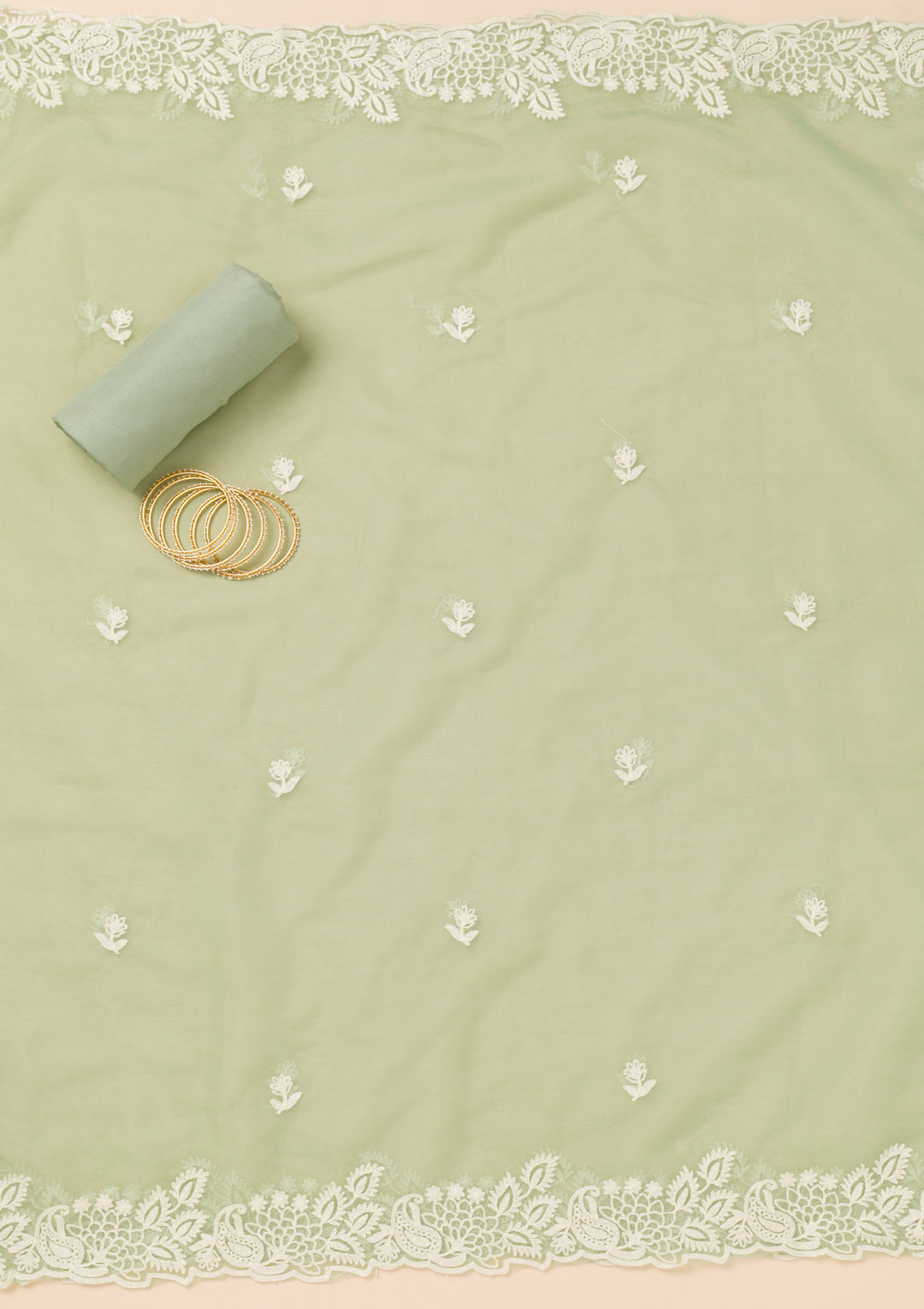 Sea Green Threadwork Semi Crepe Unstitched Salwar Suit