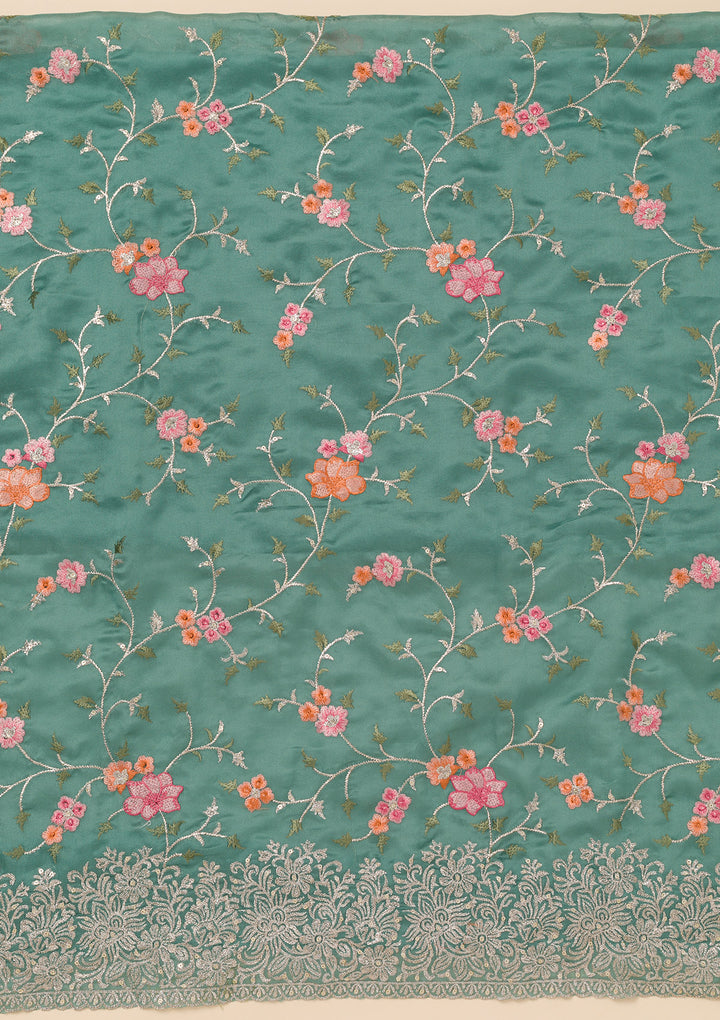 Sea Green Zariwork Semi Crepe Unstitched Salwar Suit