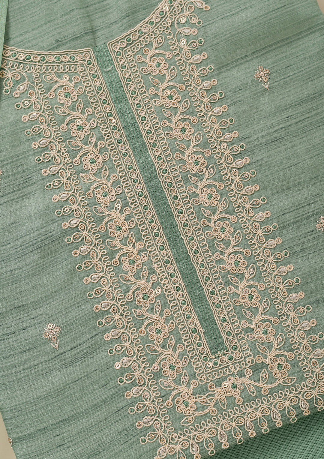 Sea Green Zariwork Soft Silk Unstitched Salwar Suit