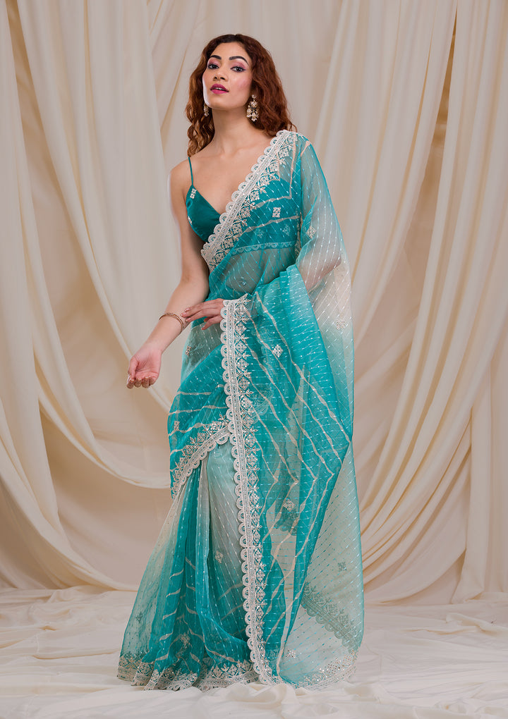 Sky Blue Gotapatti Net Saree-Koskii