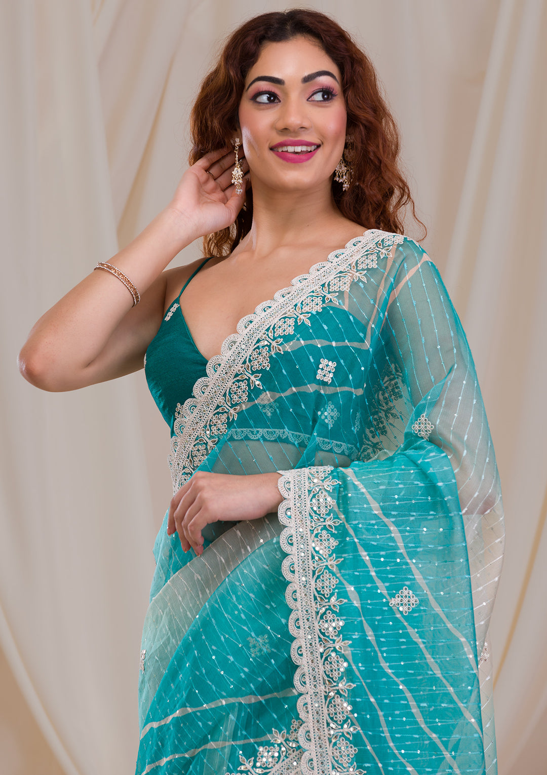 Sky Blue Ombre Net Saree