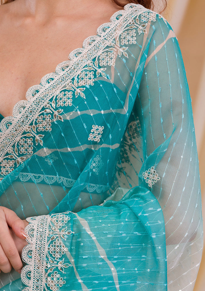 Sky Blue Ombre Net Saree