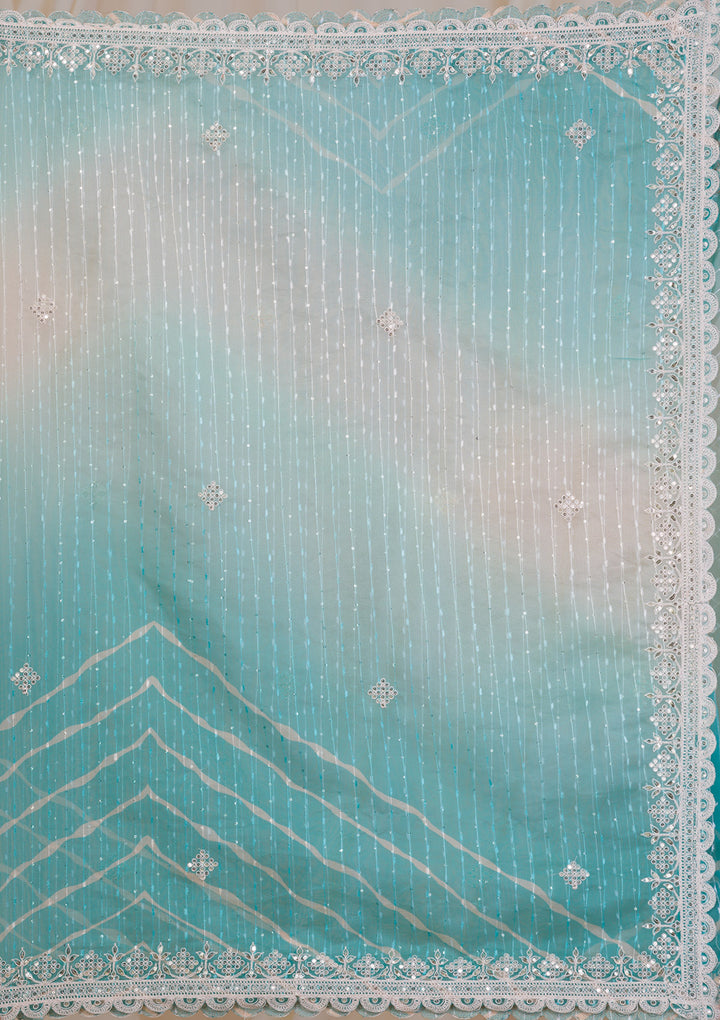 Sky Blue Ombre Net Saree