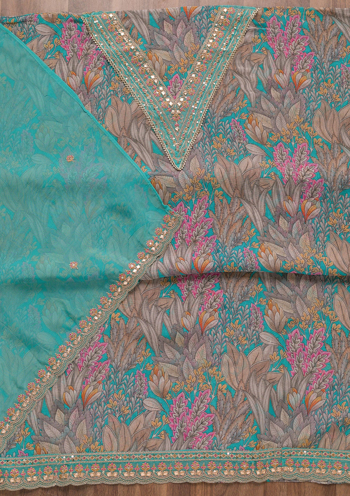 Sky Blue Printed Georgette Unstitched Salwar Suit