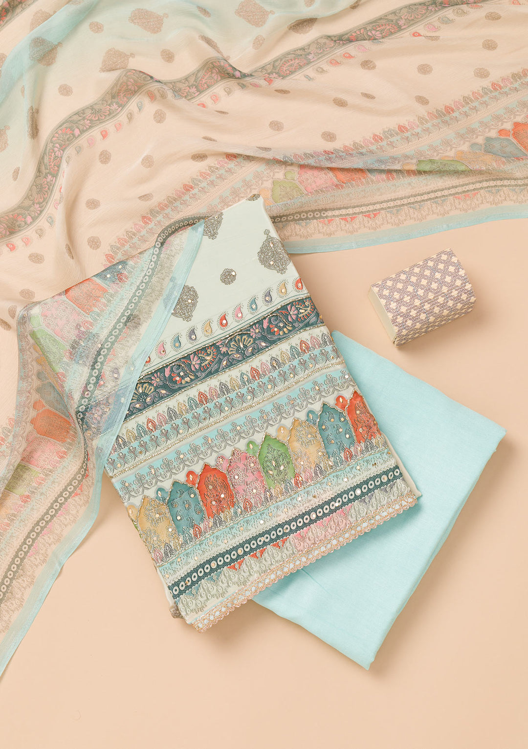 Sky Blue Printed Georgette Unstitched Salwar Suit