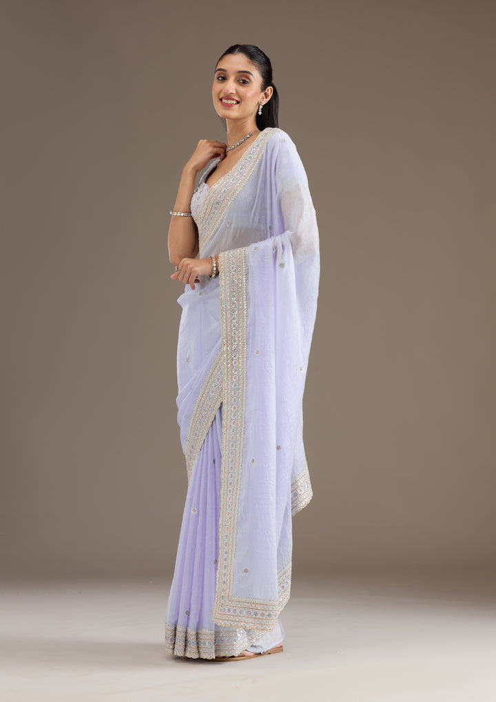 Sky Blue Stonework Tissue Saree
