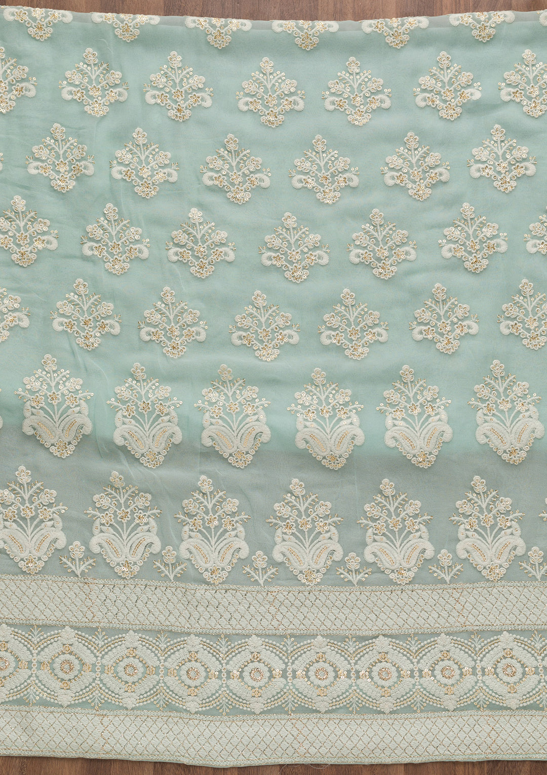 Sky Blue Threadwork Georgette Unstitched Salwar Suit