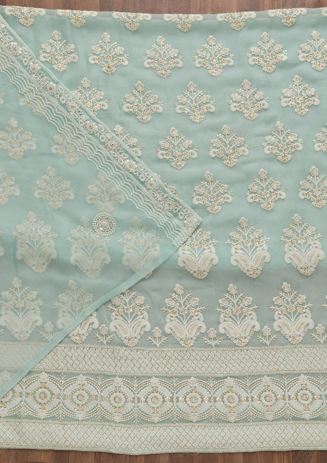 Sky Blue Threadwork Georgette Unstitched Salwar Suit