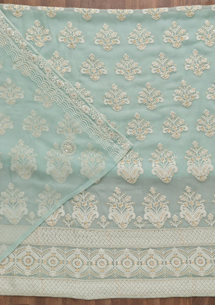 Sky Blue Threadwork Georgette Unstitched Salwar Suit