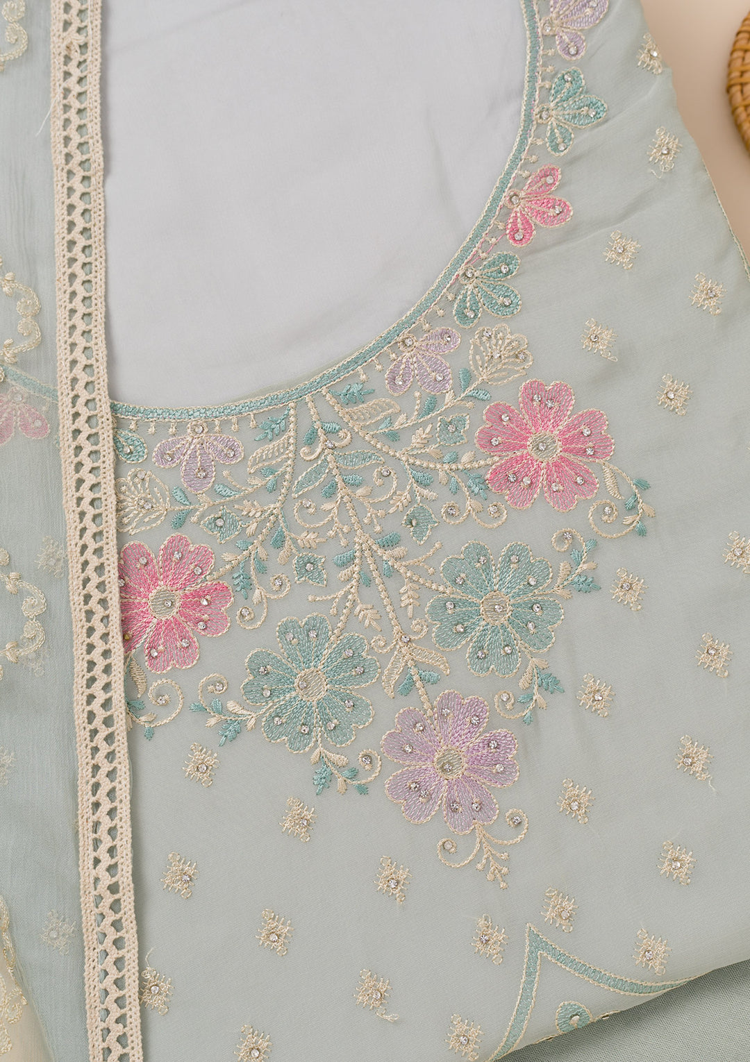 Sky Blue Zariwork Georgette Unstitched Salwar Suit