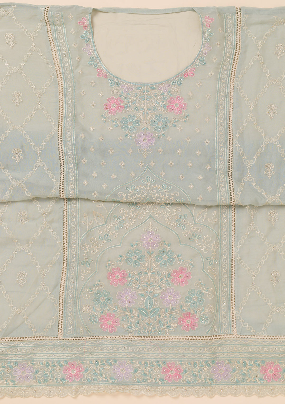 Sky Blue Zariwork Georgette Unstitched Salwar Suit