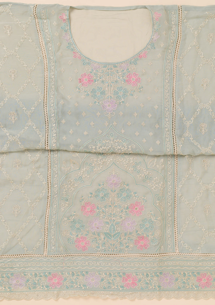 Sky Blue Zariwork Georgette Unstitched Salwar Suit
