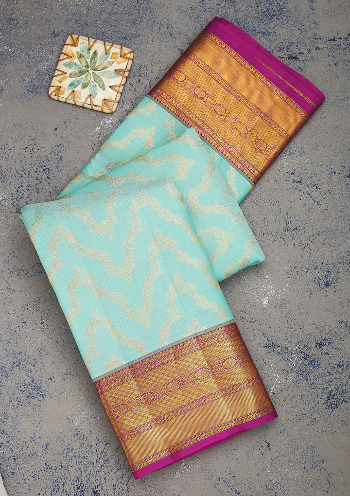 Sky Blue Zariwork Pure Silk Saree