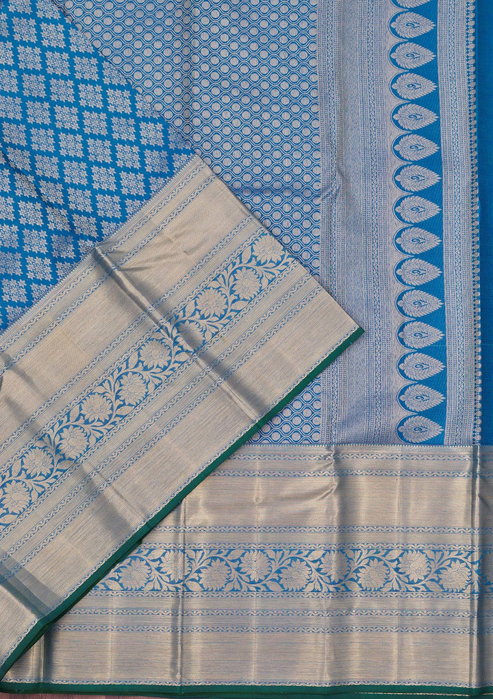 Turquoise Blue Zariwork Pure Silk Saree