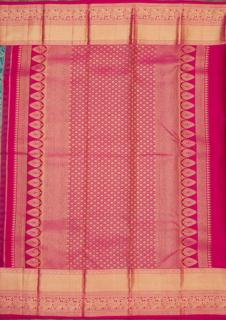 Turquoise Blue Zariwork Pure Silk Saree
