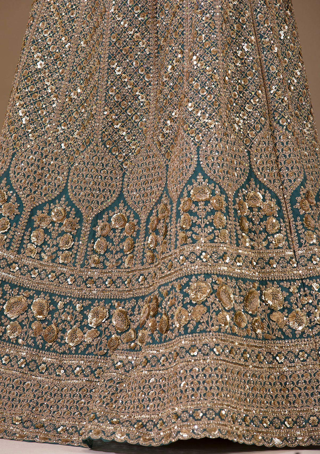 Turquoise Blue Sequins Net Readymade Lehenga