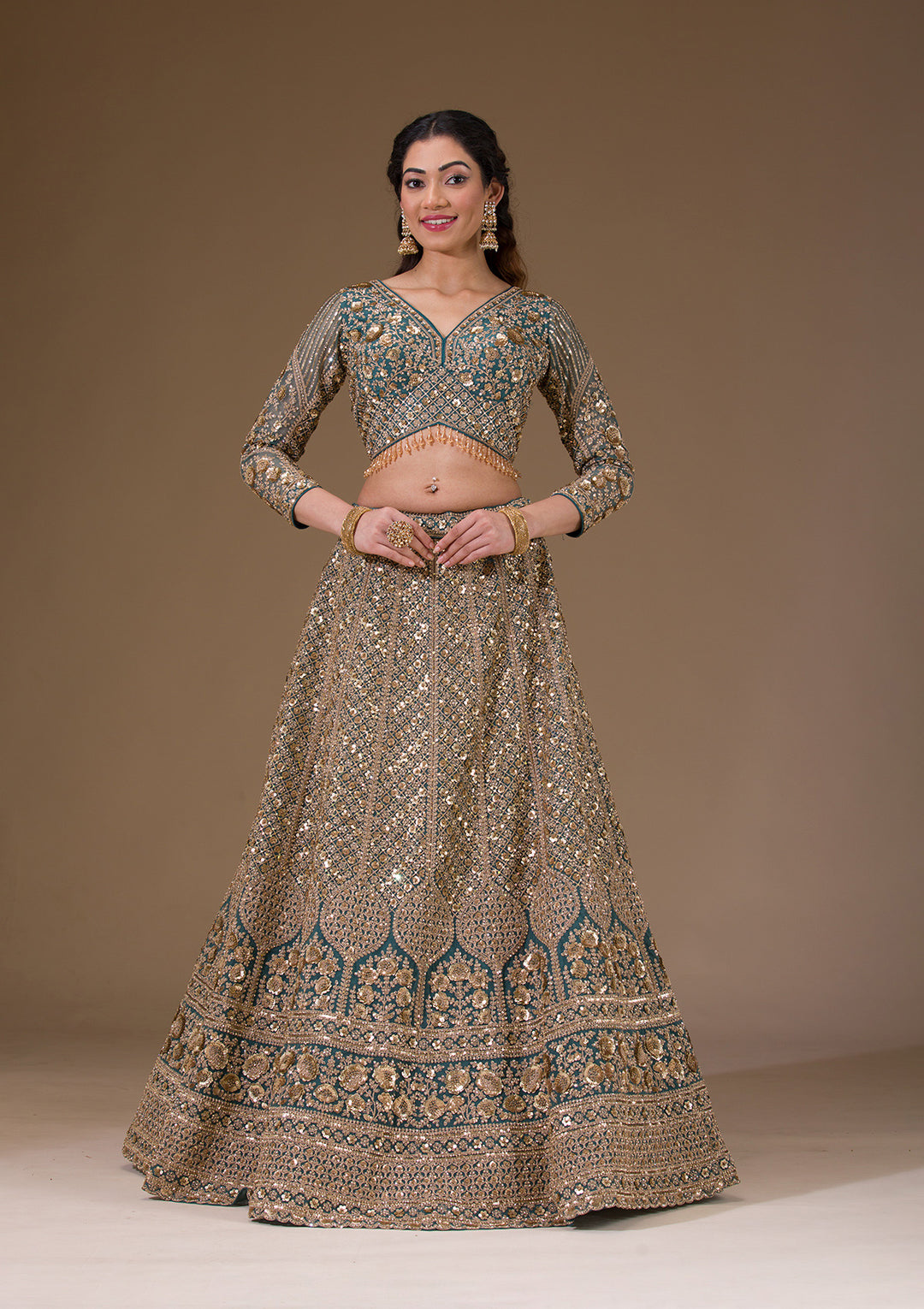 Turquoise Blue Sequins Net Readymade Lehenga