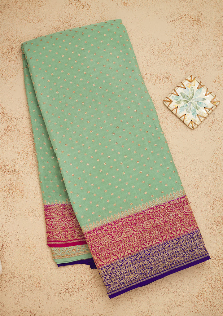 Turquoise Blue Zariwork Pure Silk Saree