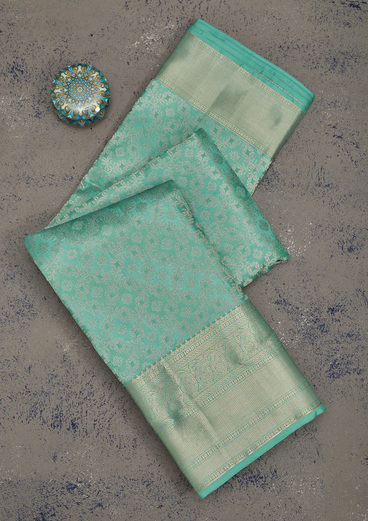 Turquoise Blue Zariwork Pure Silk Saree