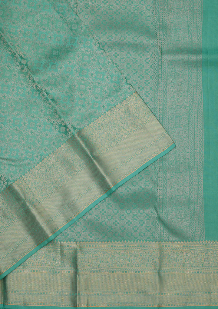 Turquoise Blue Zariwork Pure Silk Saree