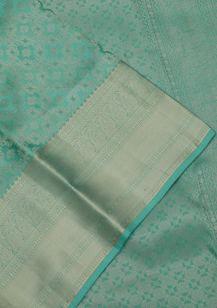 Turquoise Blue Zariwork Pure Silk Saree