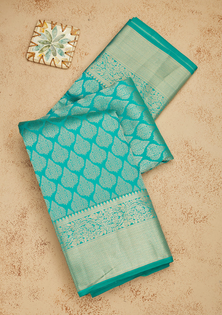 Turquoise Blue Zariwork Pure Silk Saree