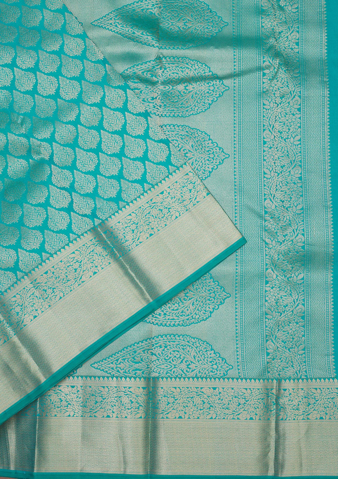 Turquoise Blue Zariwork Pure Silk Saree
