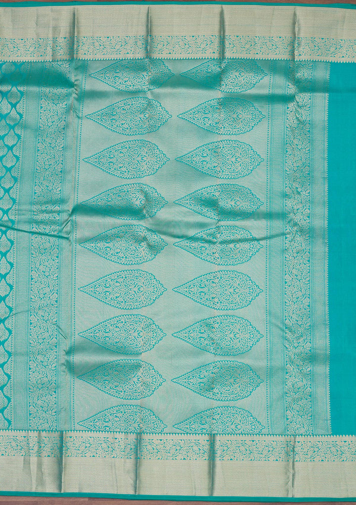 Turquoise Blue Zariwork Pure Silk Saree