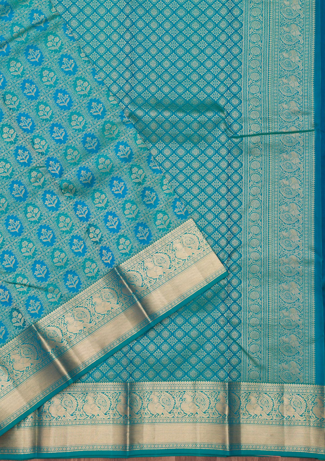 Turquoise Blue Zariwork Pure Silk Saree