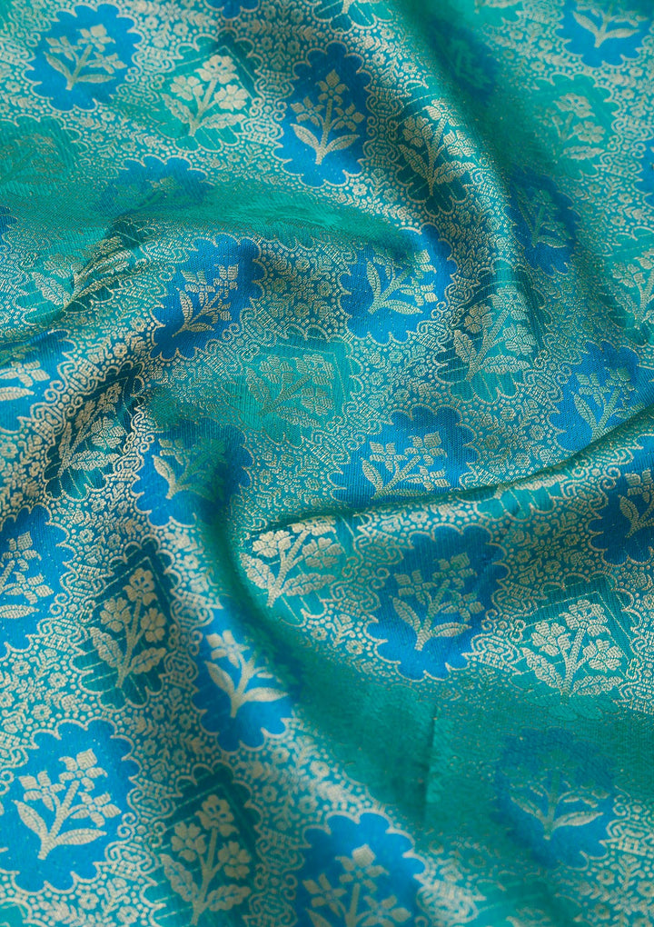 Turquoise Blue Zariwork Pure Silk Saree
