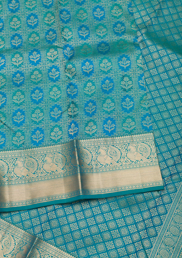 Turquoise Blue Zariwork Pure Silk Saree