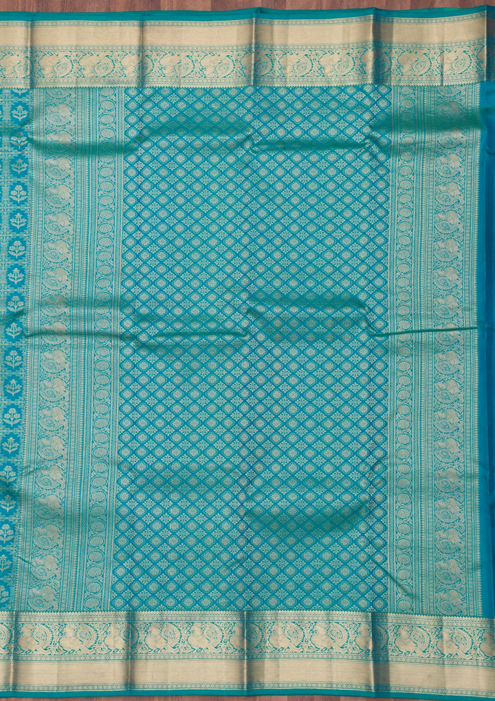 Turquoise Blue Zariwork Pure Silk Saree