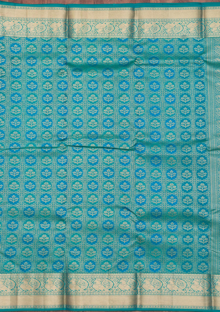Turquoise Blue Zariwork Pure Silk Saree