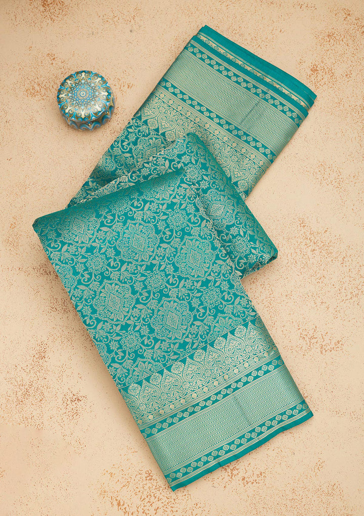 Turquoise Blue Zariwork Pure Silk Saree