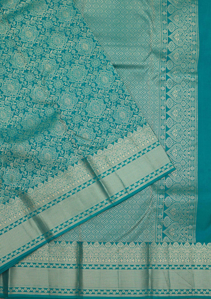 Turquoise Blue Zariwork Pure Silk Saree