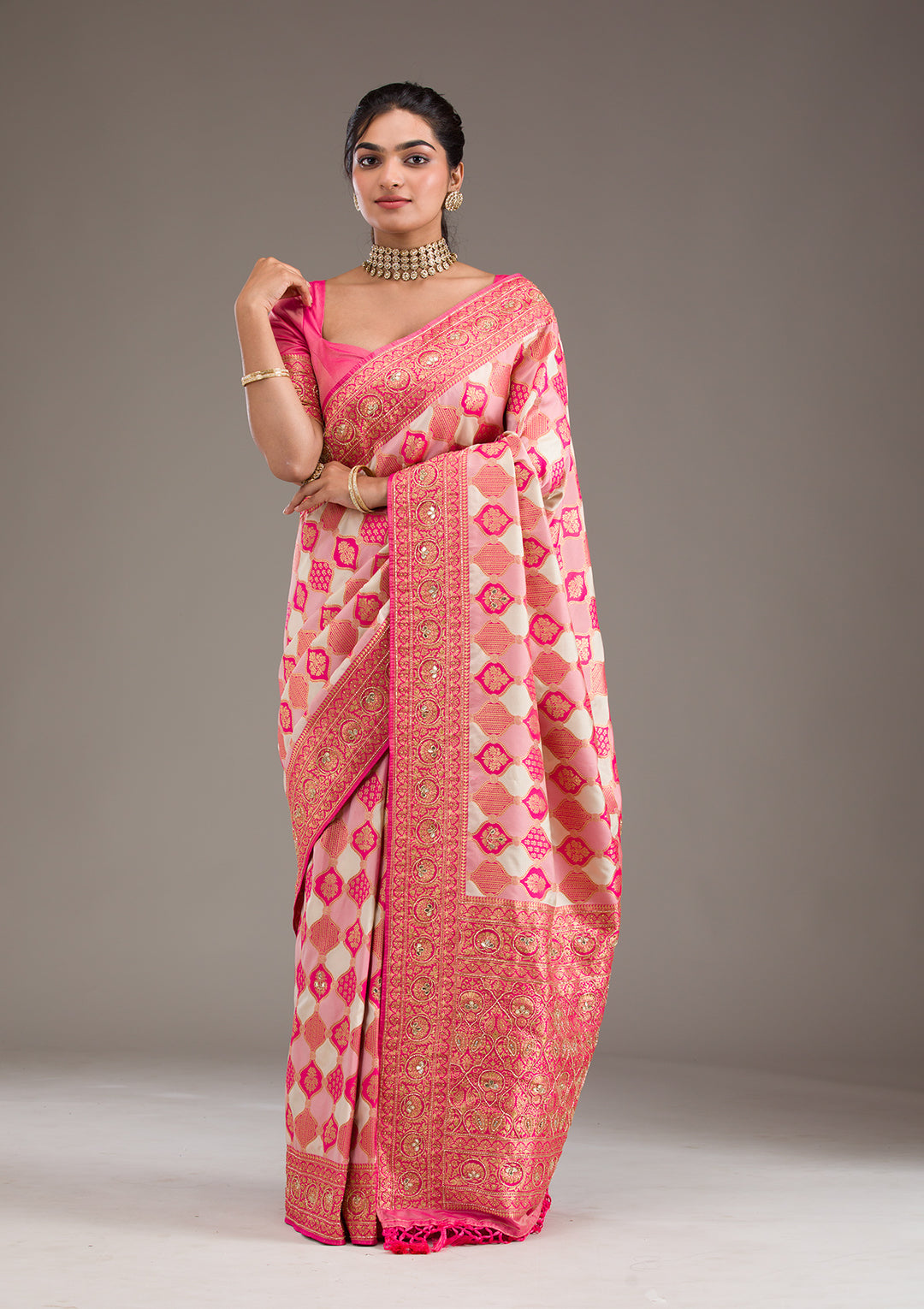 Pink Cutdana Art Silk Saree