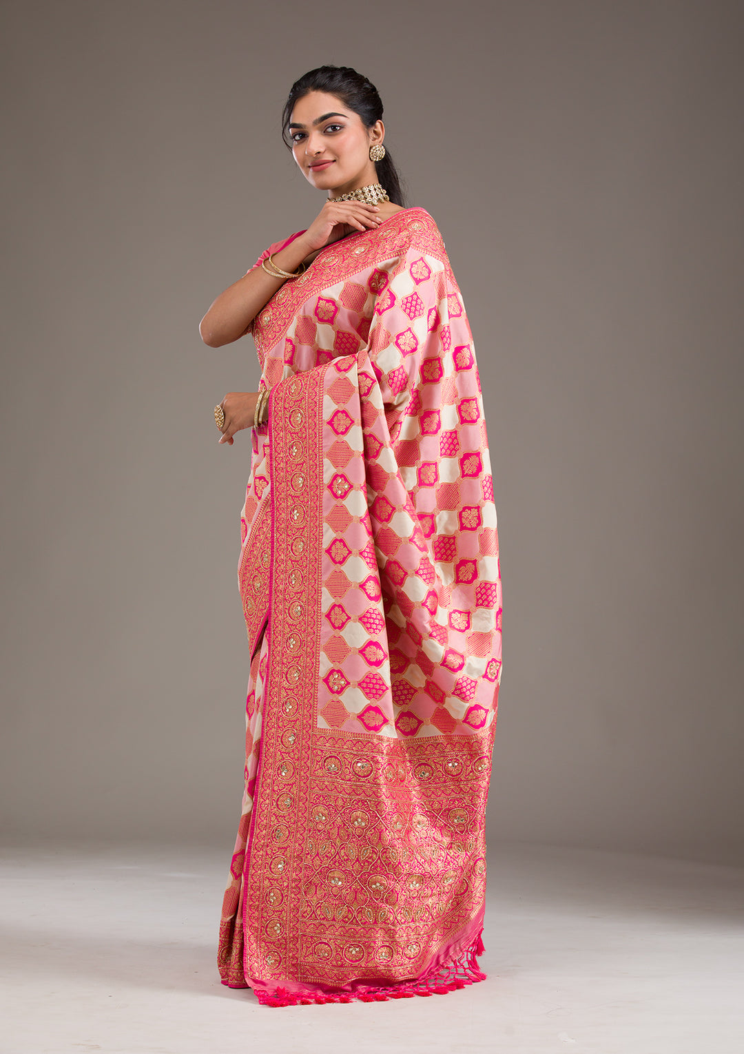 Pink Cutdana Art Silk Saree