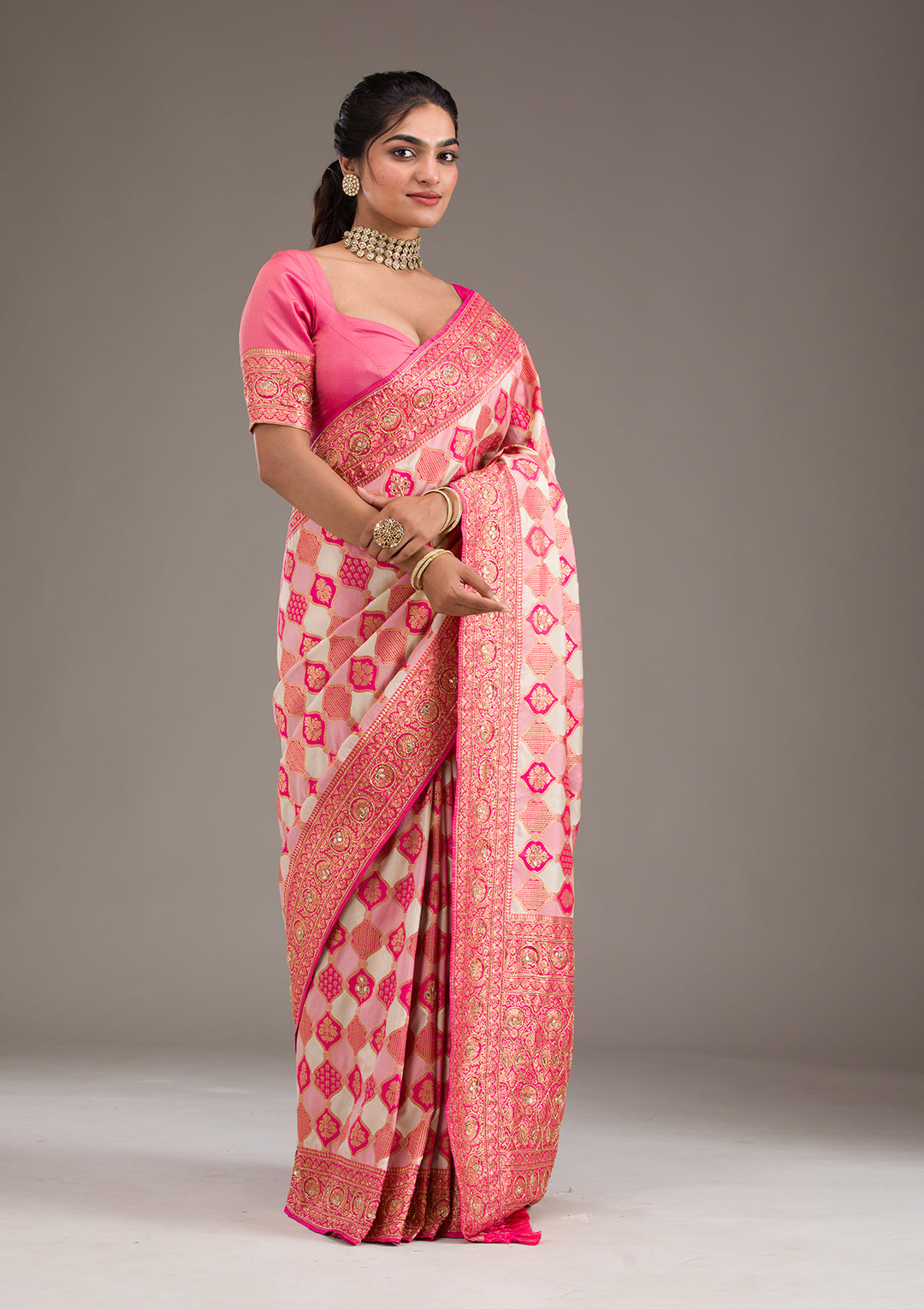 Pink Cutdana Art Silk Saree