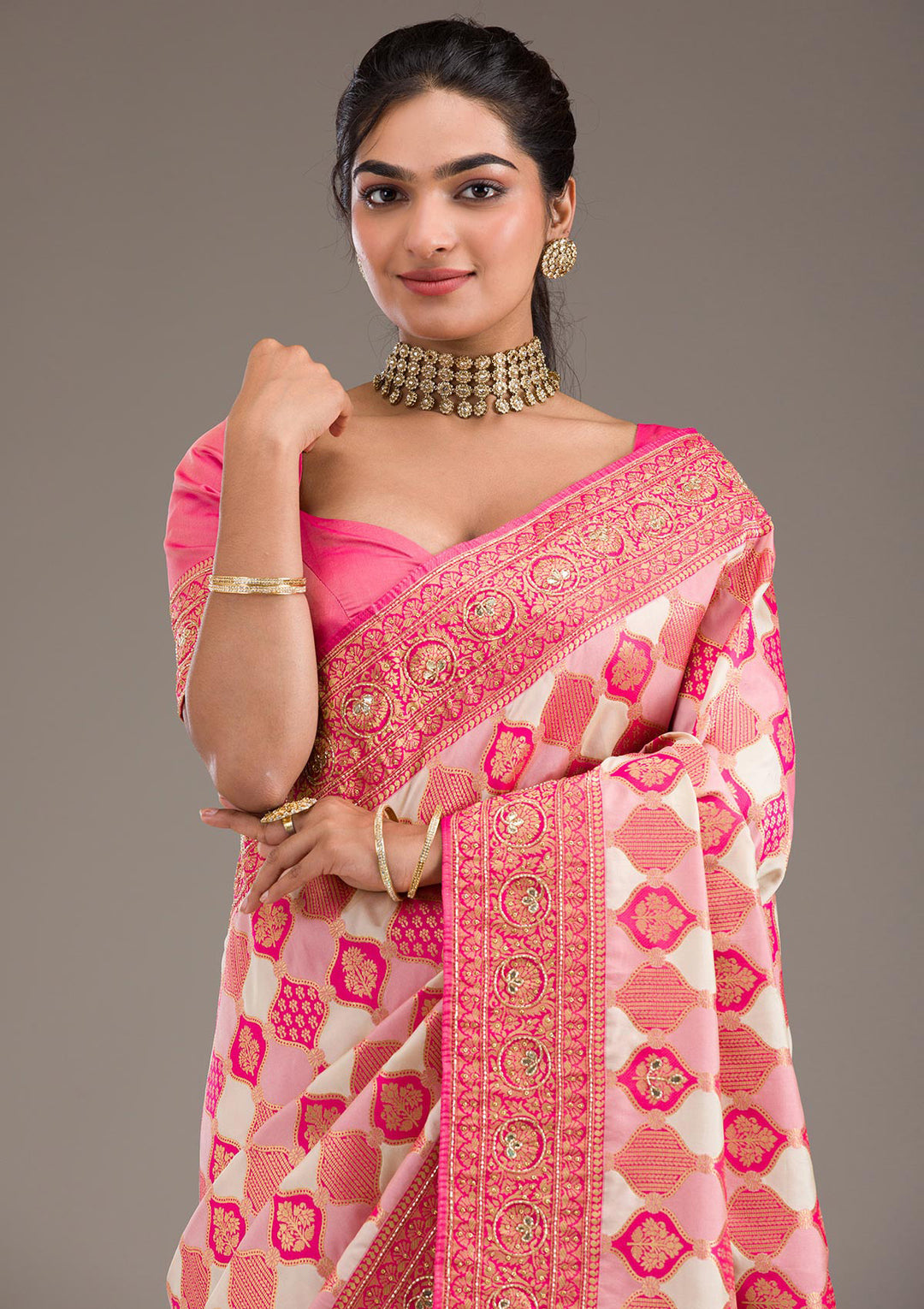 Pink Cutdana Art Silk Saree