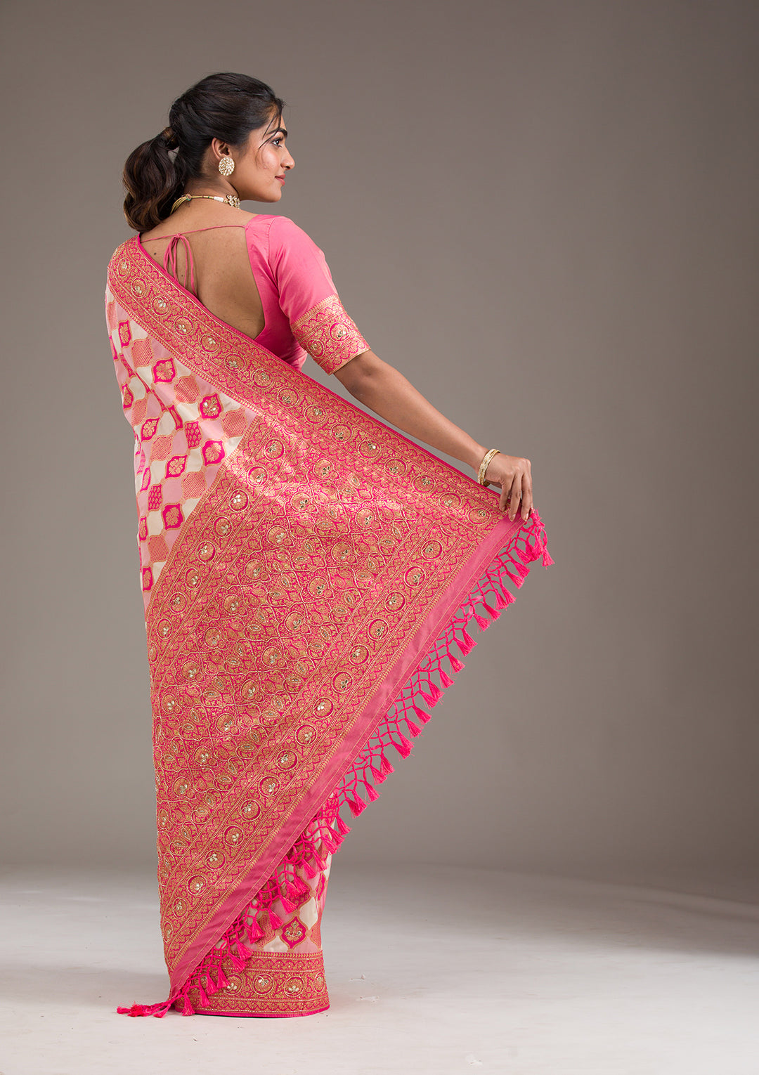 Pink Cutdana Art Silk Saree