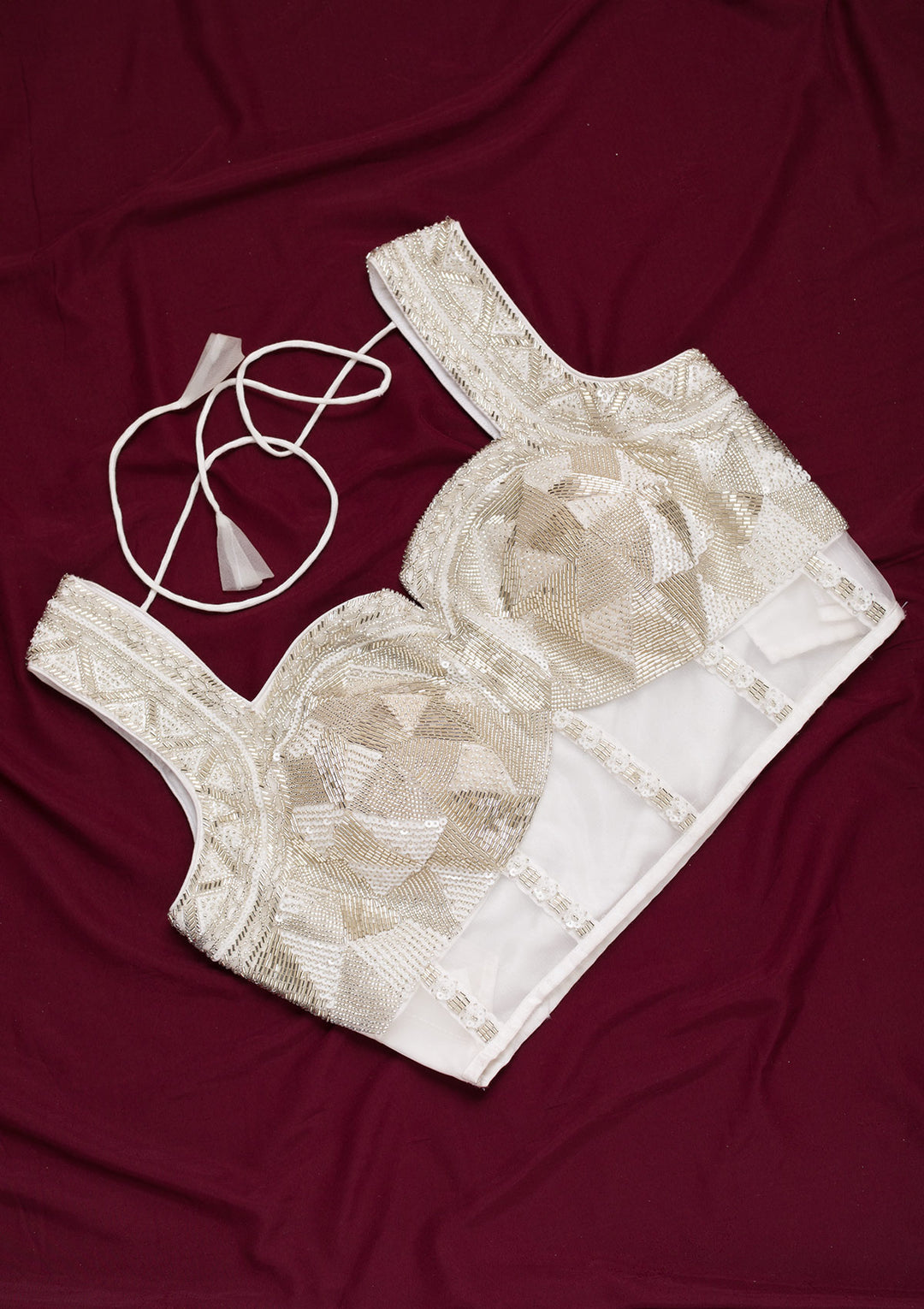 White Cutdana Net Blouse