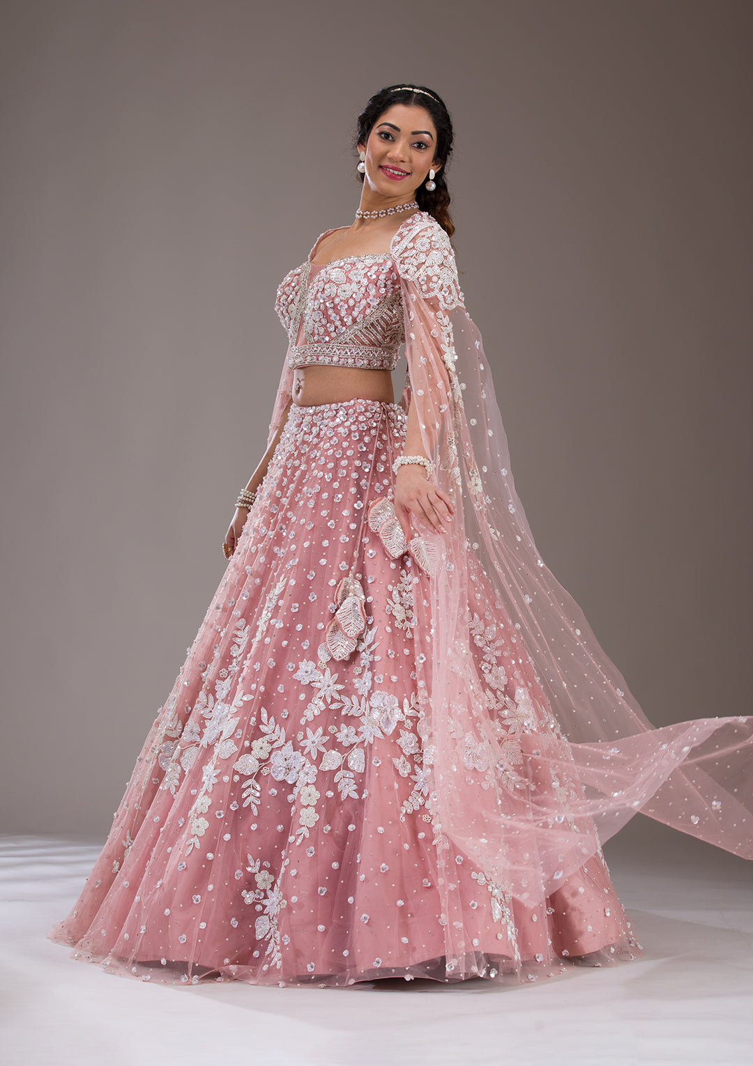 White Sequins Net Readymade Lehenga