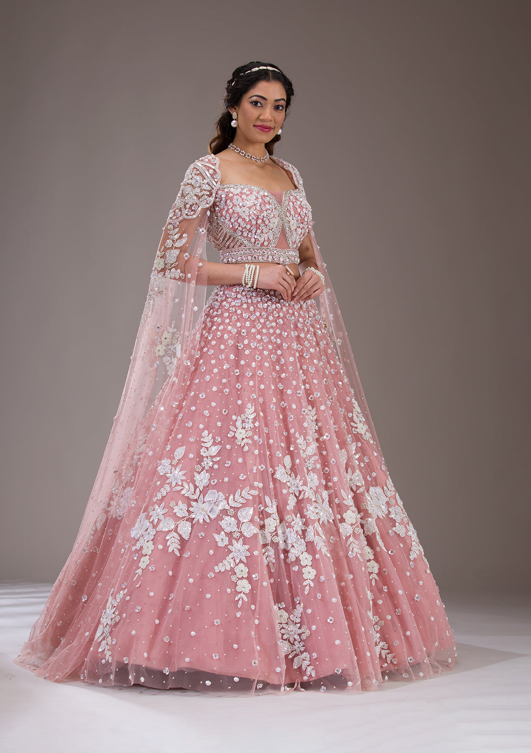 White Sequins Net Readymade Lehenga