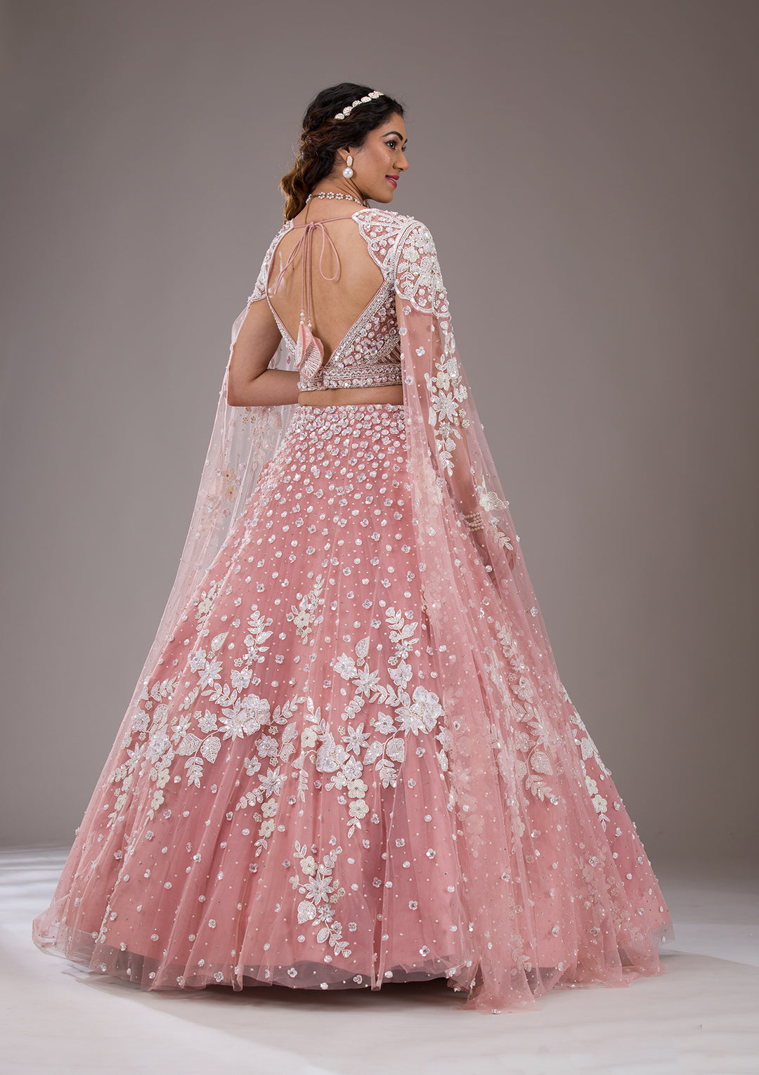 White Sequins Net Readymade Lehenga