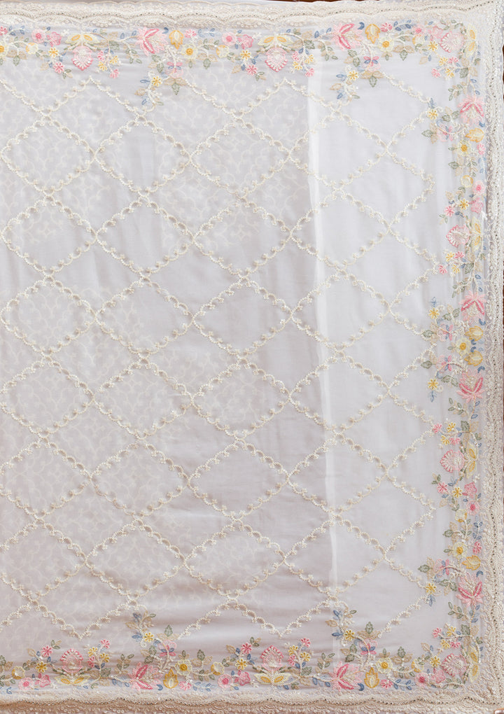 White Stonework Tissue Saree