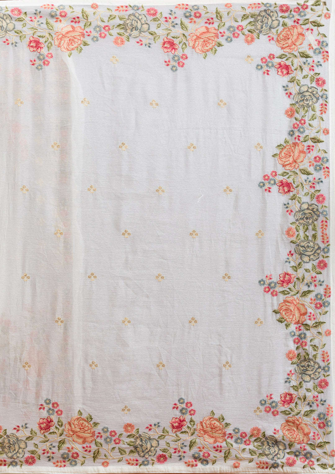 White Threadwork Tissue Saree